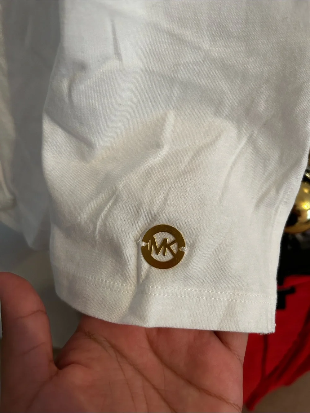 Michael Kors White Short Sleeve Tee with Gold Logo Accent